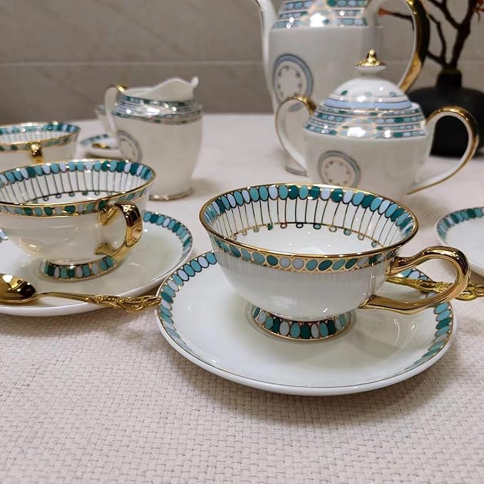 Chinese Bone China Coffee Tea Set, Retro Floral Tea Gift Set, Suitable for Christmas, Father'S Day, Birthday, Halloween Party Gifts (Sapphire Tea Set)