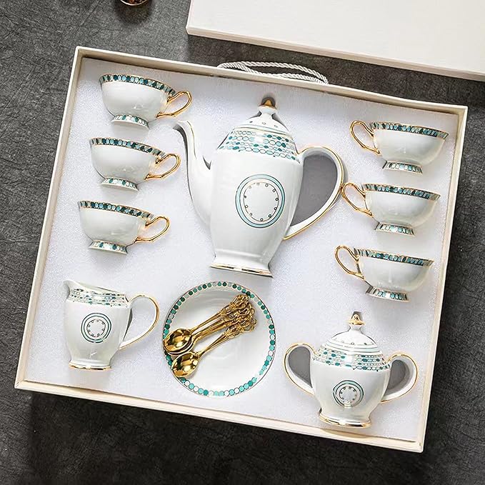 Chinese Bone China Coffee Tea Set, Retro Floral Tea Gift Set, Suitable for Christmas, Father'S Day, Birthday, Halloween Party Gifts (Sapphire Tea Set)