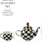 MACKENZIE-CHILDS Enamel Tea Party Set, Unique Teapot and Teacups, Tea Accessories Set, Black-and-White Courtly Check
