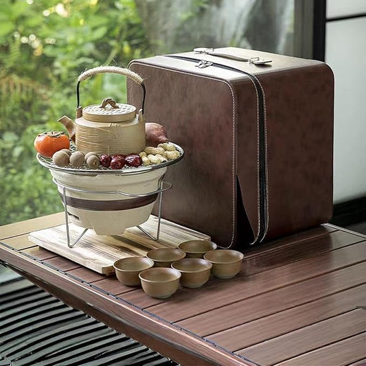 Portable Tea Brewing with Travel Bag, Stove Set with Cups, Lifting Beam Pot, Suitable for Mother's Day, Father's Day, Christmas, Graduation Gifts (A)
