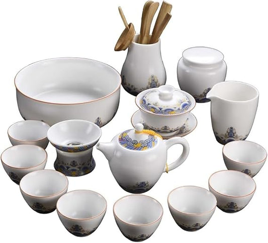 White Porcelain Tea Set for Home, Living Room, Office, Tea Preparation for Guests, Tea Cup