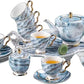 China Bone Porcelain Coffee Tea Set, Excellent Porcelain Tea Set, Retro Floral Tea Gift Set, Suitable as A Gift for Mother'S Day, Birthday, Christmas, and Gatherings (Sea Mist Blue)