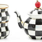 MACKENZIE-CHILDS Enamel Tea Party Set, Unique Teapot and Teacups, Tea Accessories Set, Black-and-White Courtly Check