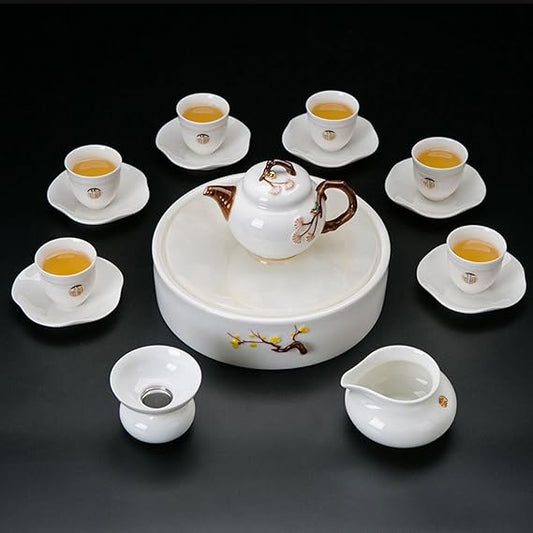 Chinese Tea Set Tea Set Tea Sets for adultsSuet Jade White Porcelain Teacup and Teapot Set, Household Kung Fu Tea Set