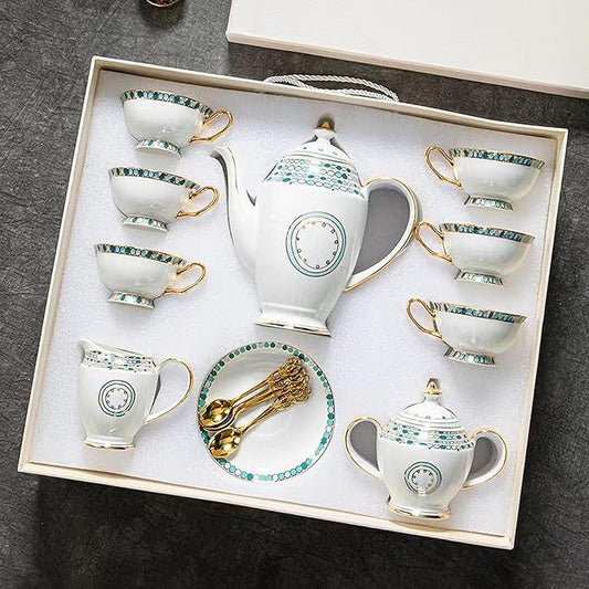 Chinese Bone China Coffee Tea Set, Retro Floral Tea Gift Set, Suitable for Christmas, Father'S Day, Birthday, Halloween Party Gifts (Sapphire Tea Set)